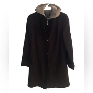 Chocolate brown A line zip up with snap button, hooded trench coat